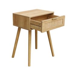 Comodino in legno naturale e rattan, 40 x 30 x 60 cm | freya