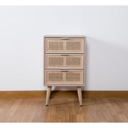 Mesita de noche de madera y rejilla 42 x 35 x 70,5 cm