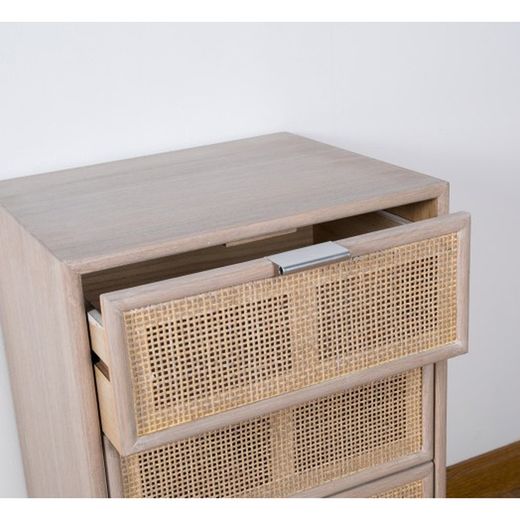 Mesita de noche de madera y rejilla 42 x 35 x 70,5 cm