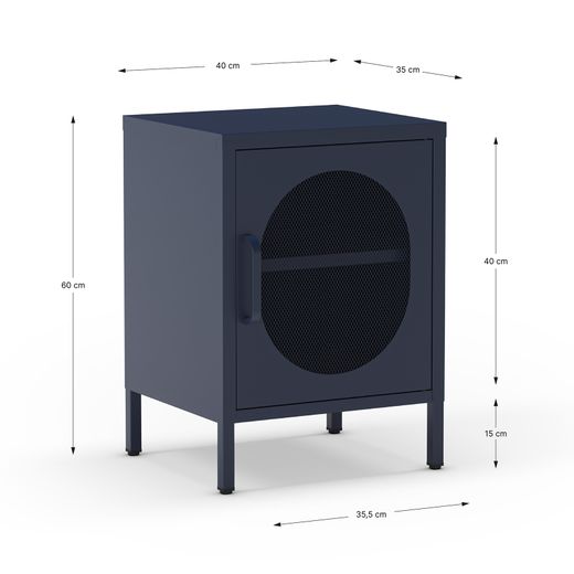 Table de chevet en métal bleu, 40 x 35 x 60 cm | Diora