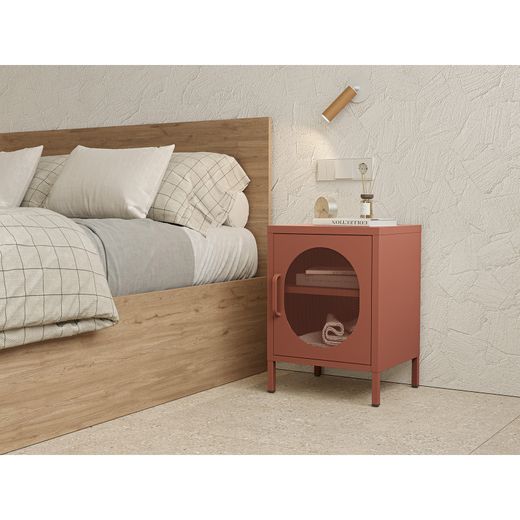 Table de chevet en métal couleur terre cuite, 40 x 35 x 60 cm | Diora