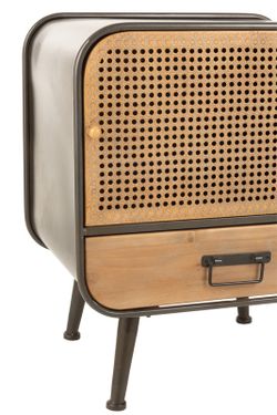 Table de chevet en métal et noir/bois naturel, 50x39x60 cm