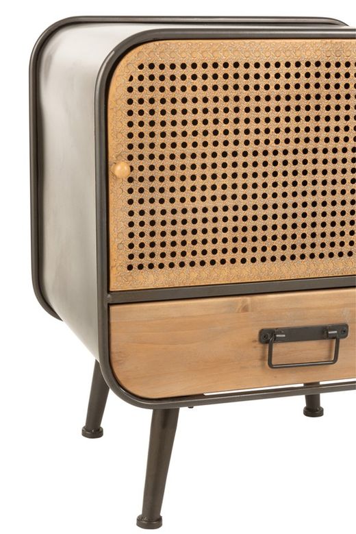 Table de chevet en métal et noir/bois naturel, 50x39x60 cm