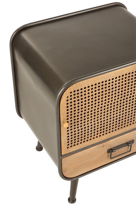 Table de chevet en métal et noir/bois naturel, 50x39x60 cm