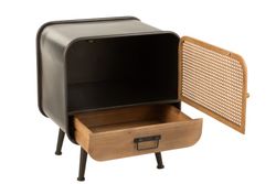 Table de chevet en métal et noir/bois naturel, 50x39x60 cm