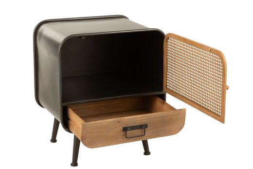 Table de chevet en métal et noir/bois naturel, 50x39x60 cm