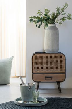 Table de chevet en métal et noir/bois naturel, 50x39x60 cm