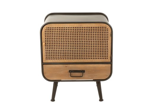 Table de chevet en métal et noir/bois naturel, 50x39x60 cm