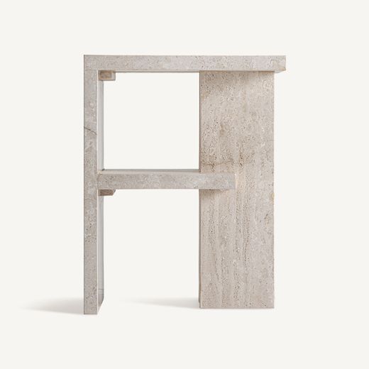 Mesita de noche de piedra en beige, 40 x 35 x 51 cm | Korba