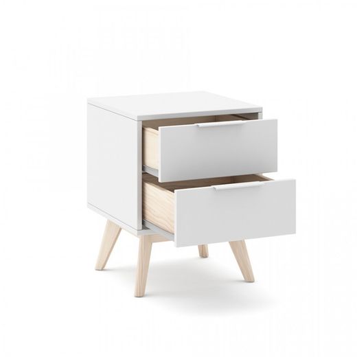 Sängbord i vitt och naturligt furu, 40 x 35 x 53 cm | Campus