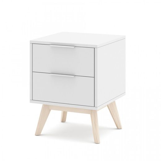 Sängbord i vitt och naturligt furu, 40 x 35 x 53 cm | Campus