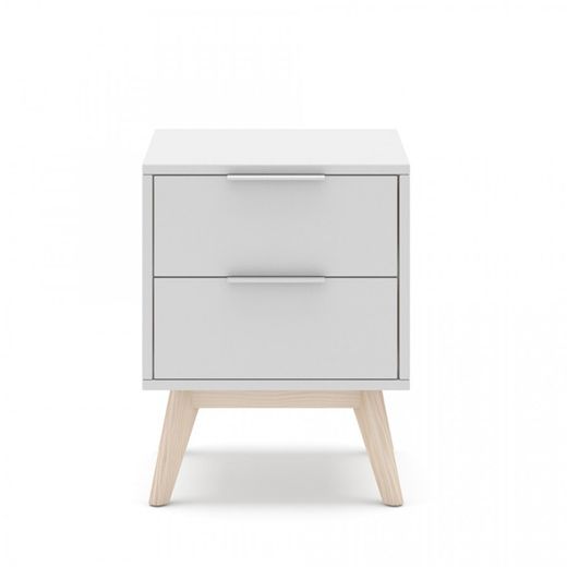 Sängbord i vitt och naturligt furu, 40 x 35 x 53 cm | Campus