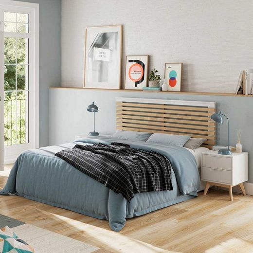 Sängbord i vitt och naturligt furu, 40 x 35 x 53 cm | Campus