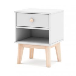 White and natural pine bedside table, 40 x 35 x 53.1 cm | Esteban