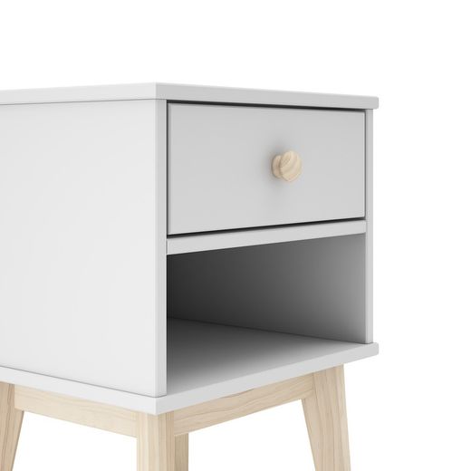 White and natural pine bedside table, 40 x 35 x 53.1 cm | Esteban