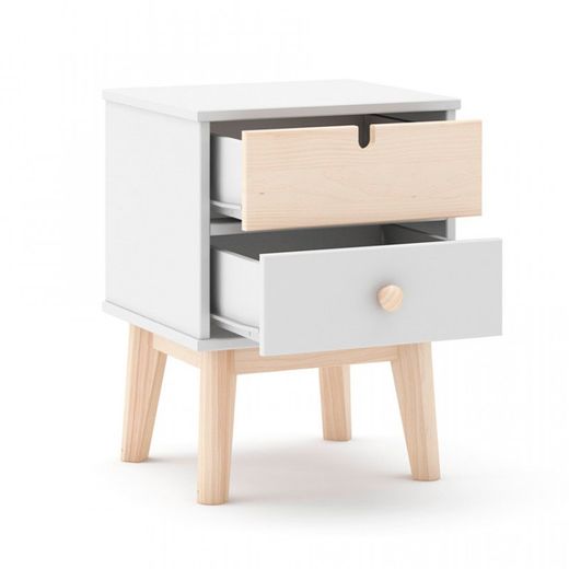 White and natural pine bedside table, 40 x 35 x 53.1 cm | Stephanie