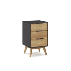 Pine nightstand in natural and black, 40 x 35 x 65.5 cm | lavis