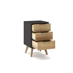Pine nightstand in natural and black, 40 x 35 x 65.5 cm | lavis