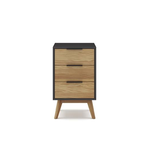 Pine nightstand in natural and black, 40 x 35 x 65.5 cm | lavis