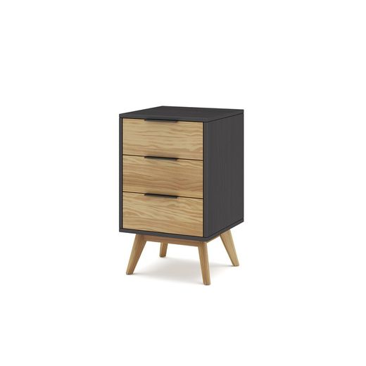 Pine nightstand in natural and black, 40 x 35 x 65.5 cm | lavis