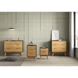 Pine nightstand in natural and black, 40 x 35 x 65.5 cm | lavis