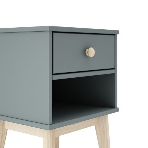 Green and natural pine bedside table, 40 x 35 x 53.1 cm | Esteban