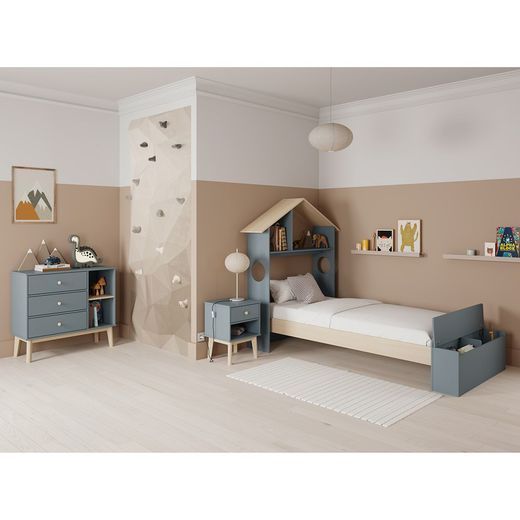 Green and natural pine bedside table, 40 x 35 x 53.1 cm | Esteban