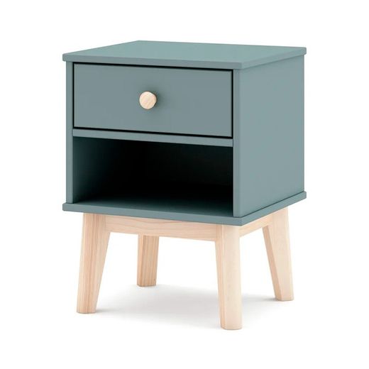 Green and natural pine bedside table, 40 x 35 x 53.1 cm | Esteban