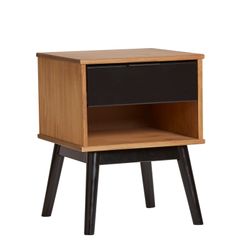 Nattbord i svart furu och trä, 40 x 40 x 52 cm
