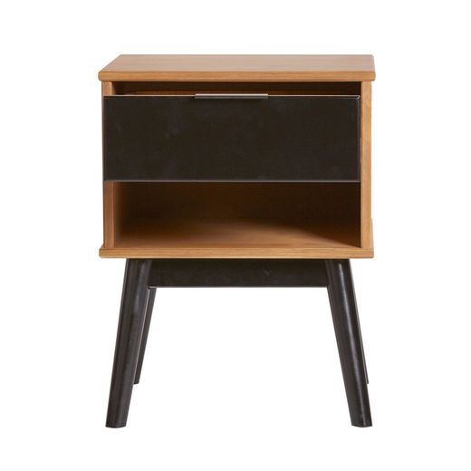 Nattbord i svart furu och trä, 40 x 40 x 52 cm