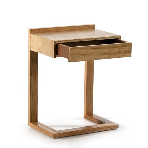 Mesita de noche de madera natural velado, 50x35x66 cm
