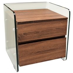 Sebas Nightstand in Wood and Natural/Transparent Curved Glass, 50x43x50 cm