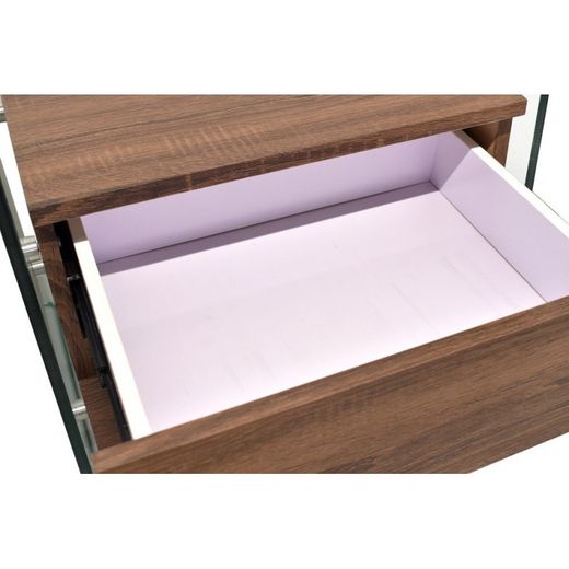 Sebas Nattduksbord i trä och naturligt/transparent böjt glas, 50x43x50 cm