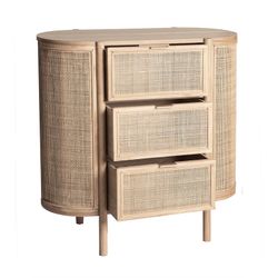 Table de chevet en dm, frêne et rotin naturel, 80 x 39 x 80 cm | Ikla