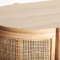 Table de chevet en dm, frêne et rotin naturel, 80 x 39 x 80 cm | Ikla