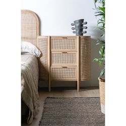 Table de chevet en dm, frêne et rotin naturel, 80 x 39 x 80 cm | Ikla