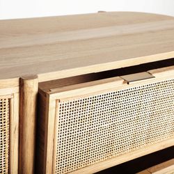 Table de chevet en dm, frêne et rotin naturel, 80 x 39 x 80 cm | Ikla