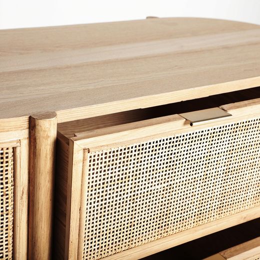 Table de chevet en dm, frêne et rotin naturel, 80 x 39 x 80 cm | Ikla