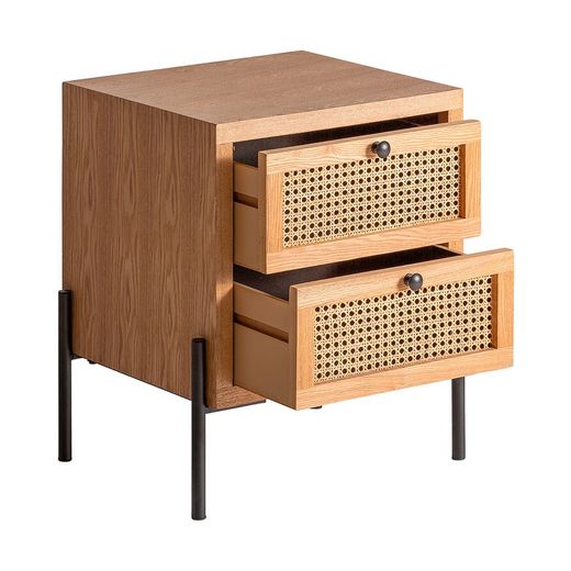 Table basse Zetel en bois DM, rotin et fer naturel, 45 x 40 x 55 cm