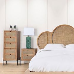 Table basse Zetel en bois DM, rotin et fer naturel, 45 x 40 x 55 cm