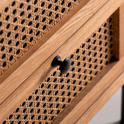 Table basse Zetel en bois DM, rotin et fer naturel, 45 x 40 x 55 cm