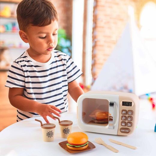 Microondas de juguete de polietileno en beige, 20 x 10 x 13 cm | Happy Gourmet