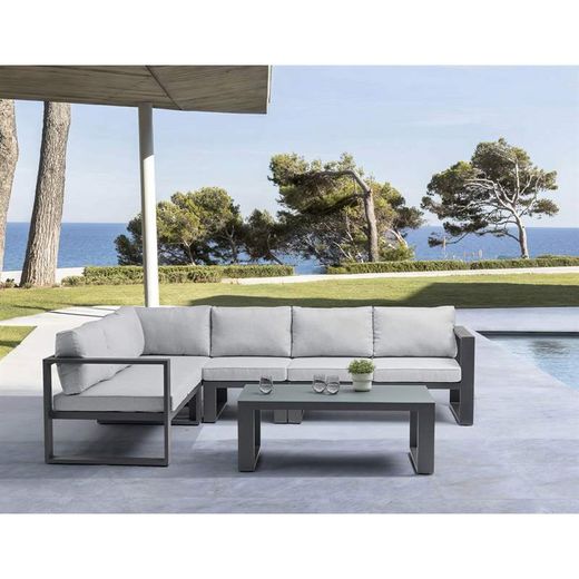 Conjunto de sofá para jardín de aluminio y olefina en antracita y gris | Nyland