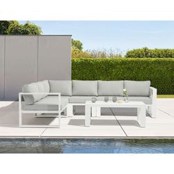 Garden sofa set made of aluminum and olefin fabric in white and gray | Nyland