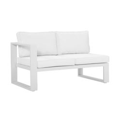 Module de canapé d'extérieur 2 places avec accoudoir gauche en aluminium et oléfine en blanc, 140 x 80 x 83 cm | Nyland