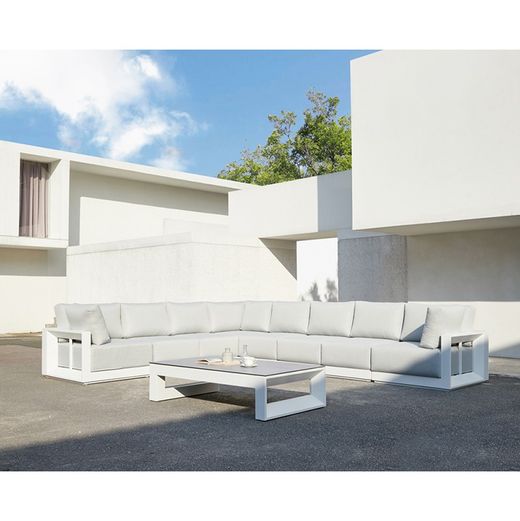 Aluminum and olefin garden sofa set in white and light gray | Onix