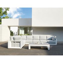 Aluminum and olefin garden sofa set in white and light gray | Onix