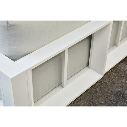 Aluminum and olefin garden sofa set in white and light gray | Onix