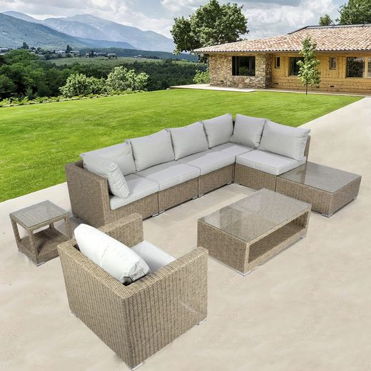 Garden corner sofa set in aluminum and synthetic rattan | California