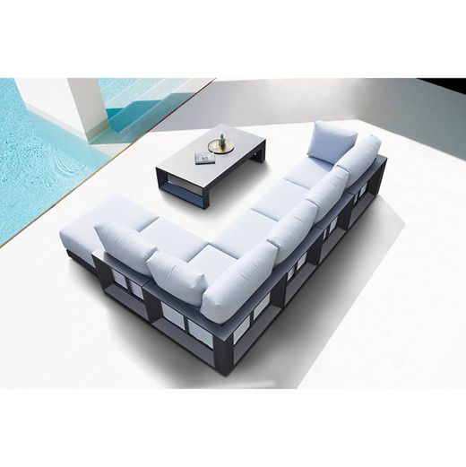 Garden sofa set in aluminum and olefin in anthracite and medium gray | Onix
